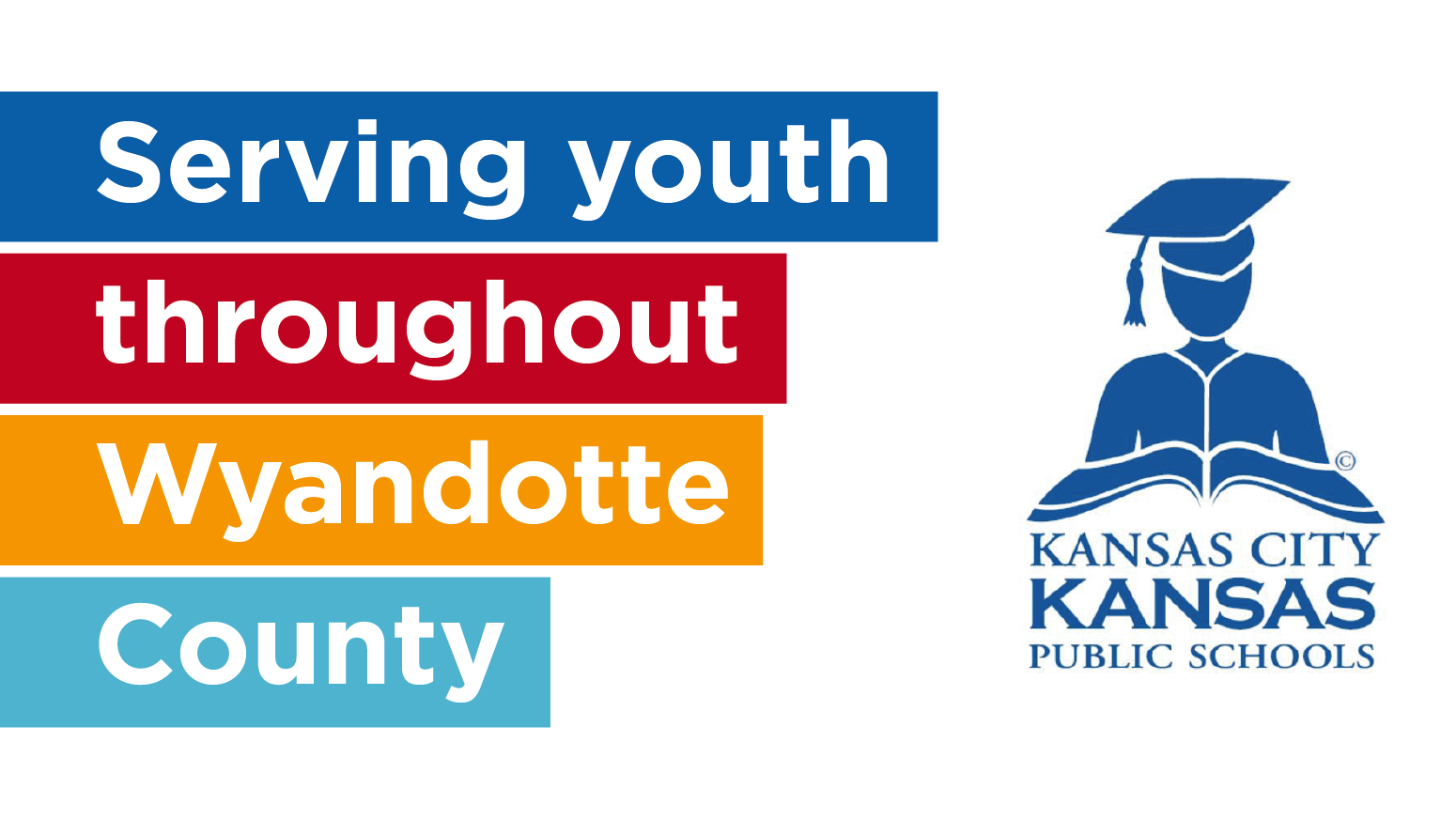 A graphic that has text next to the logo of Kansas City Kansas Public Schools. Text reads "Serving youth throughout wyandotte county"